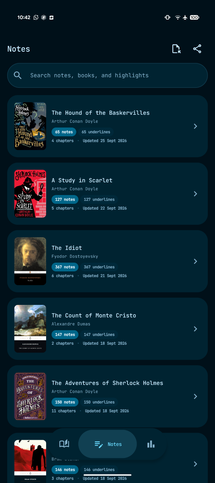 Notes library grouped by book